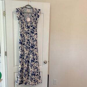 NWT Umgee Floral Blue and White Wide Leg Jumpsuit size Small
